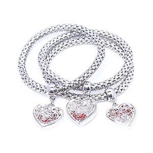 Rose Hearts Charms Bracelets Crystal Multilayer - 3PCS Silver